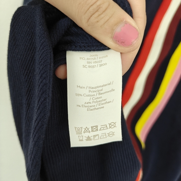 Boden Ribbed Cotton Striped Blouse Tunic 3/4 Sleeves In Navy Blue Size Small - Picture 11 of 11